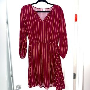 Old Navy Maroon Long Sleeve Waist Defined Dress